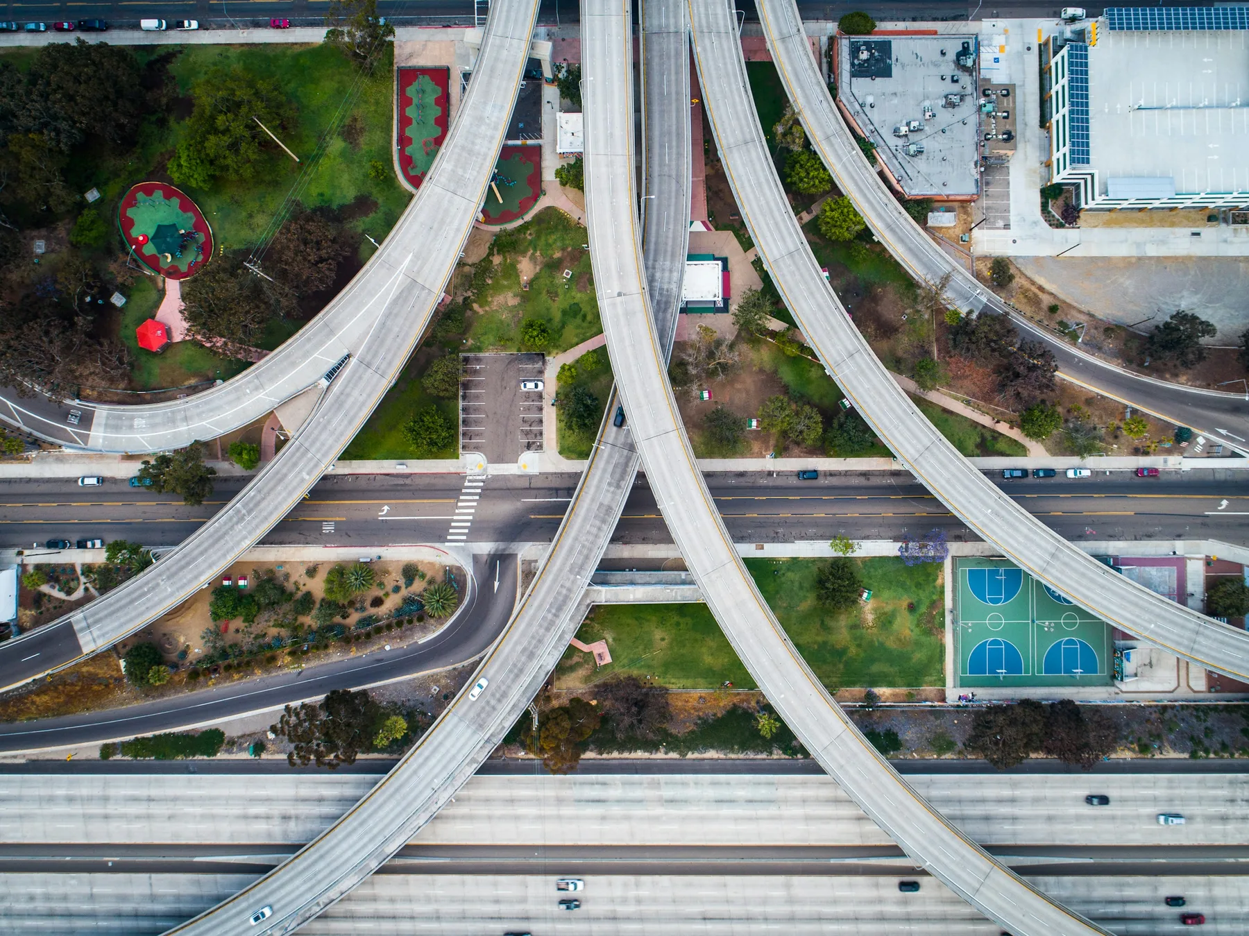 Overhead view of infrastructure and public space in Barrio Logan